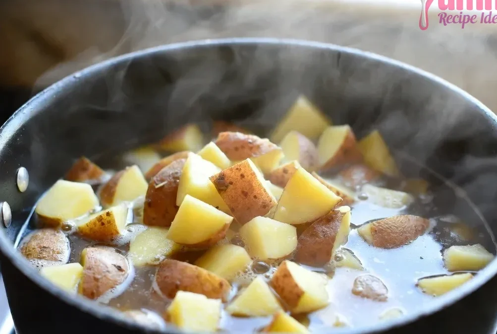 Add potatoes and simmer in broth