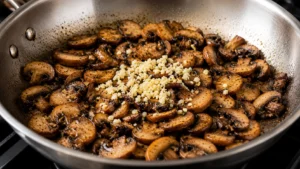 Adding Garlic to Sautéed Mushrooms