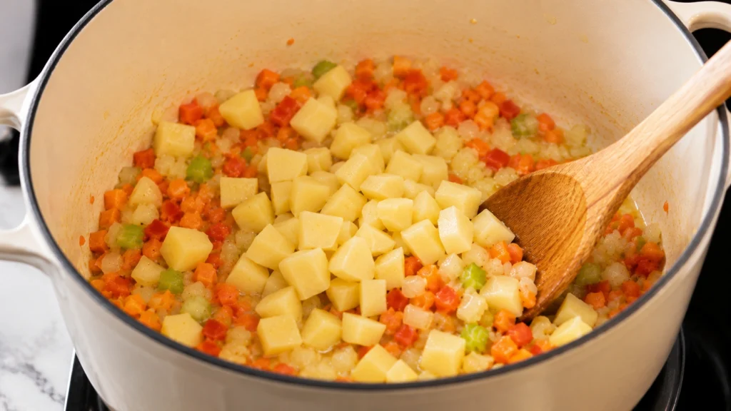 Adding Potatoes to the Chowder Base