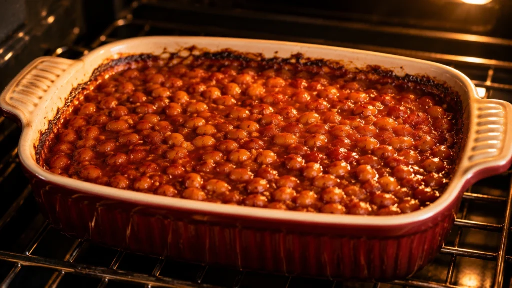 Baking Homemade Baked Beans Until Caramelized