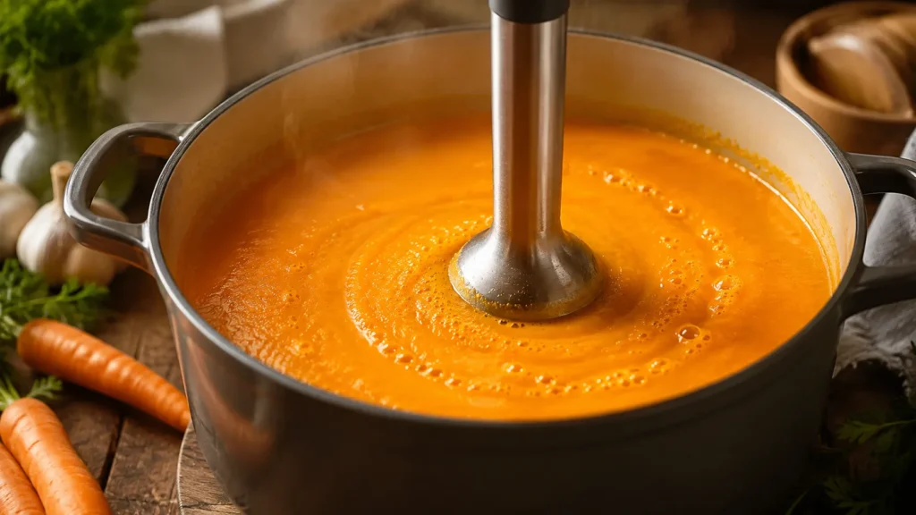 Blending Carrot Soup Smooth With an Immersion Blender