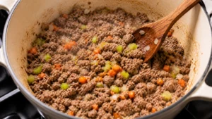Browning Ground Beef with Vegetables