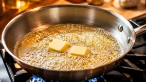 Butter melting and foaming in a hot skillet