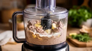 Chicken livers blending smooth in a food processor