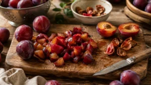 Chopping fresh ripe plums