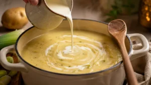 Blending leek and potato soup smooth