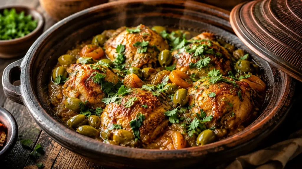 Finished Jamie Oliver Chicken Tagine Garnished with Fresh Cilantro
