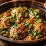 Finished Jamie Oliver Chicken Tagine Garnished with Fresh Cilantro