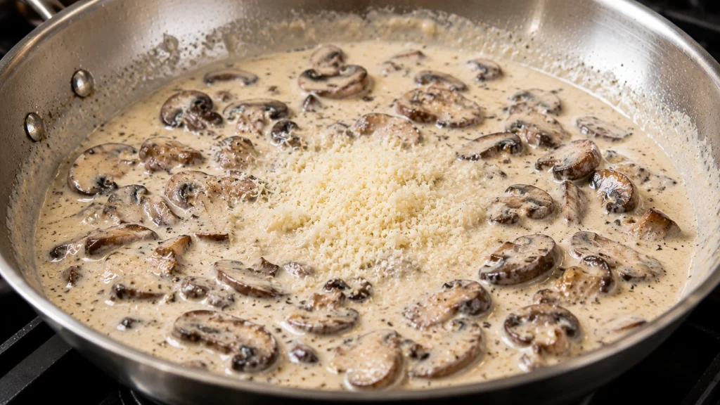 Making Creamy Parmesan Truffle Sauce