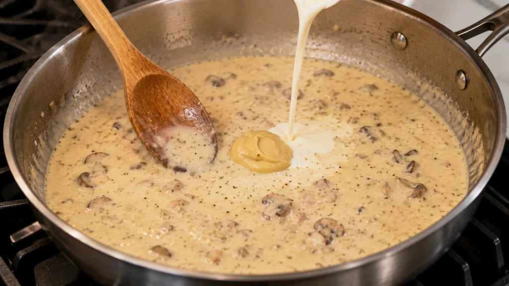 Making the Creamy Thermidor Sauce