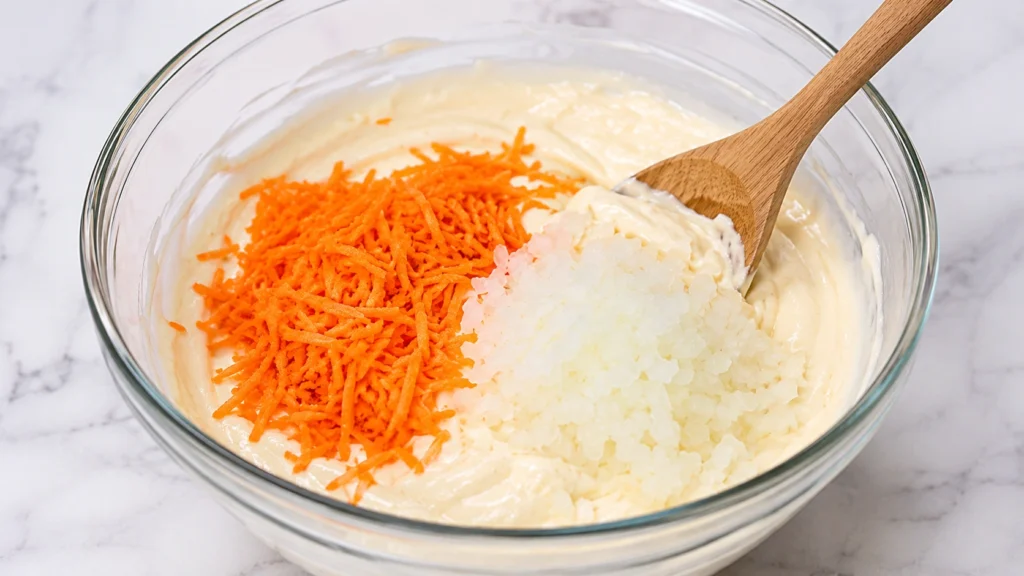 Mixing Carrots and Onion into Dressing