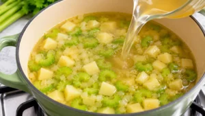 Pouring Vegetable Stock into the Pot