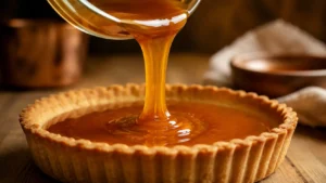Pouring filling into pastry shell