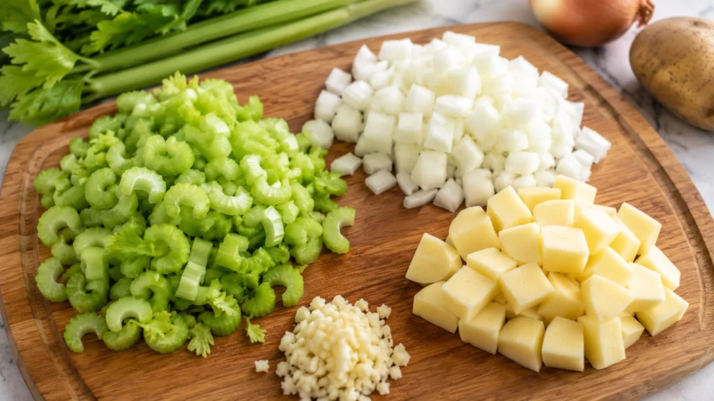 Preparing Fresh Vegetables for Celery Soup