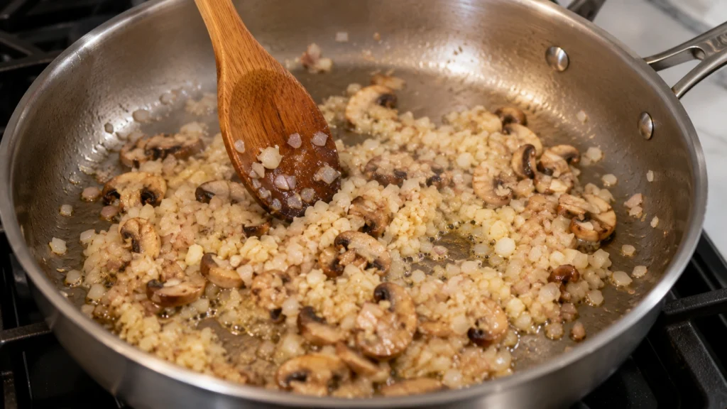 Sautéing Shallots, Garlic, and Mushrooms
