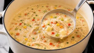 Serving Homemade Chicken Corn Chowder