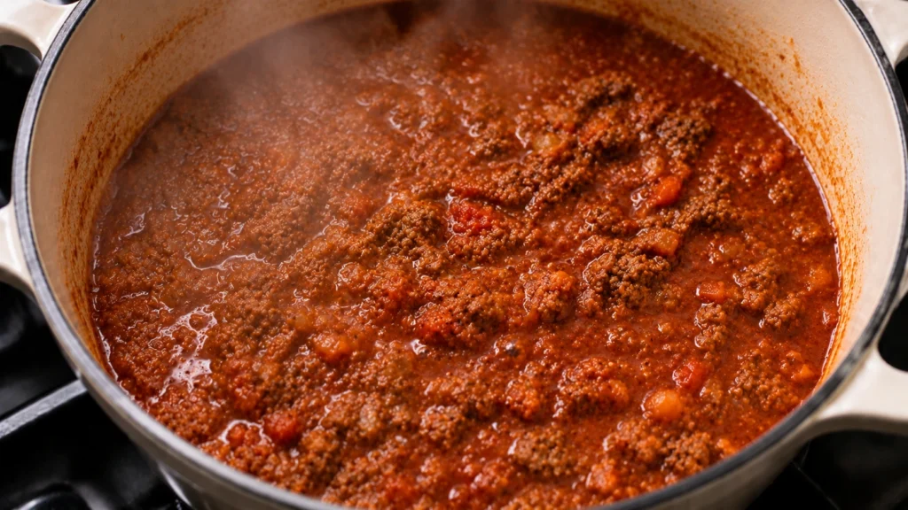 Simmering Homemade Bolognese Sauce