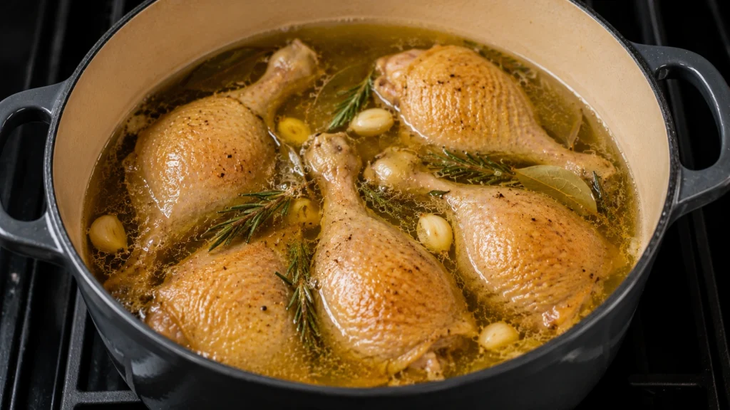 Slow Cooking Duck Confit Until Tender