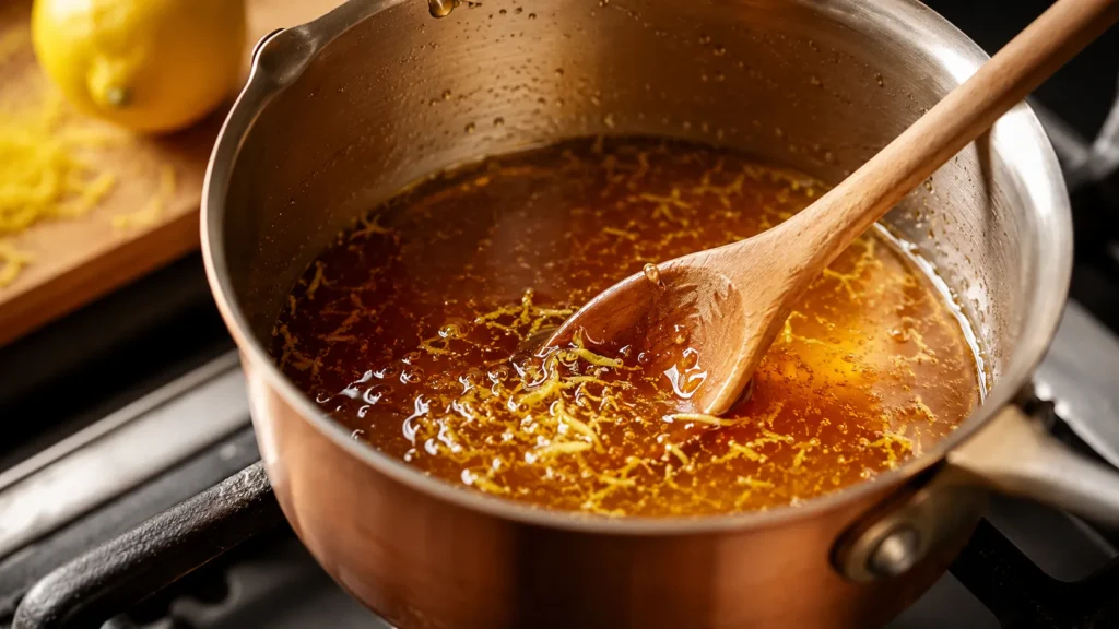 Warming golden syrup in pan