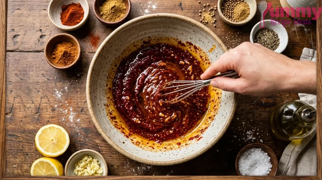 Mixing Harissa Honey Marinade