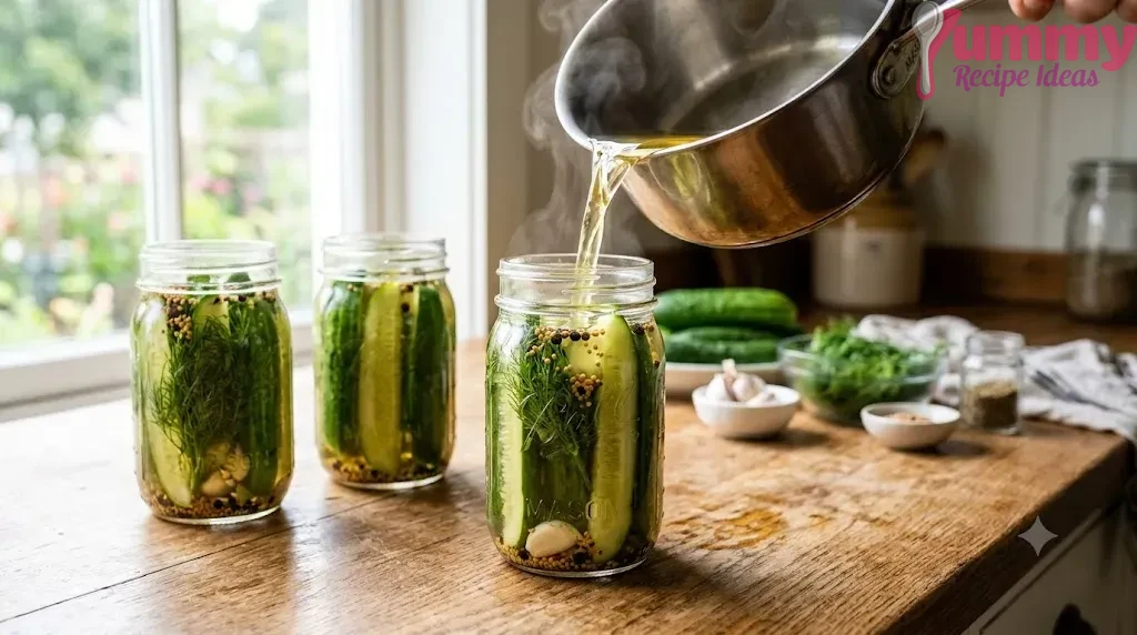 Pouring Brine into Pickle Jars