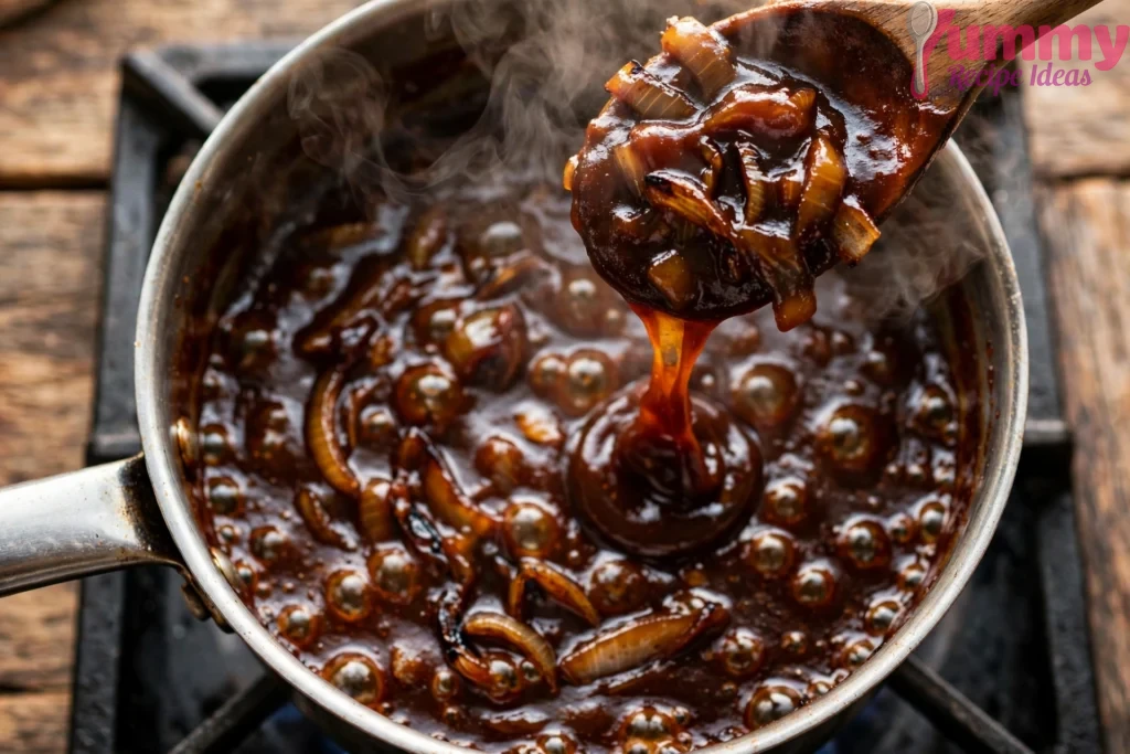 Caramelised onions and smoked paprika cooking in a saucepan
