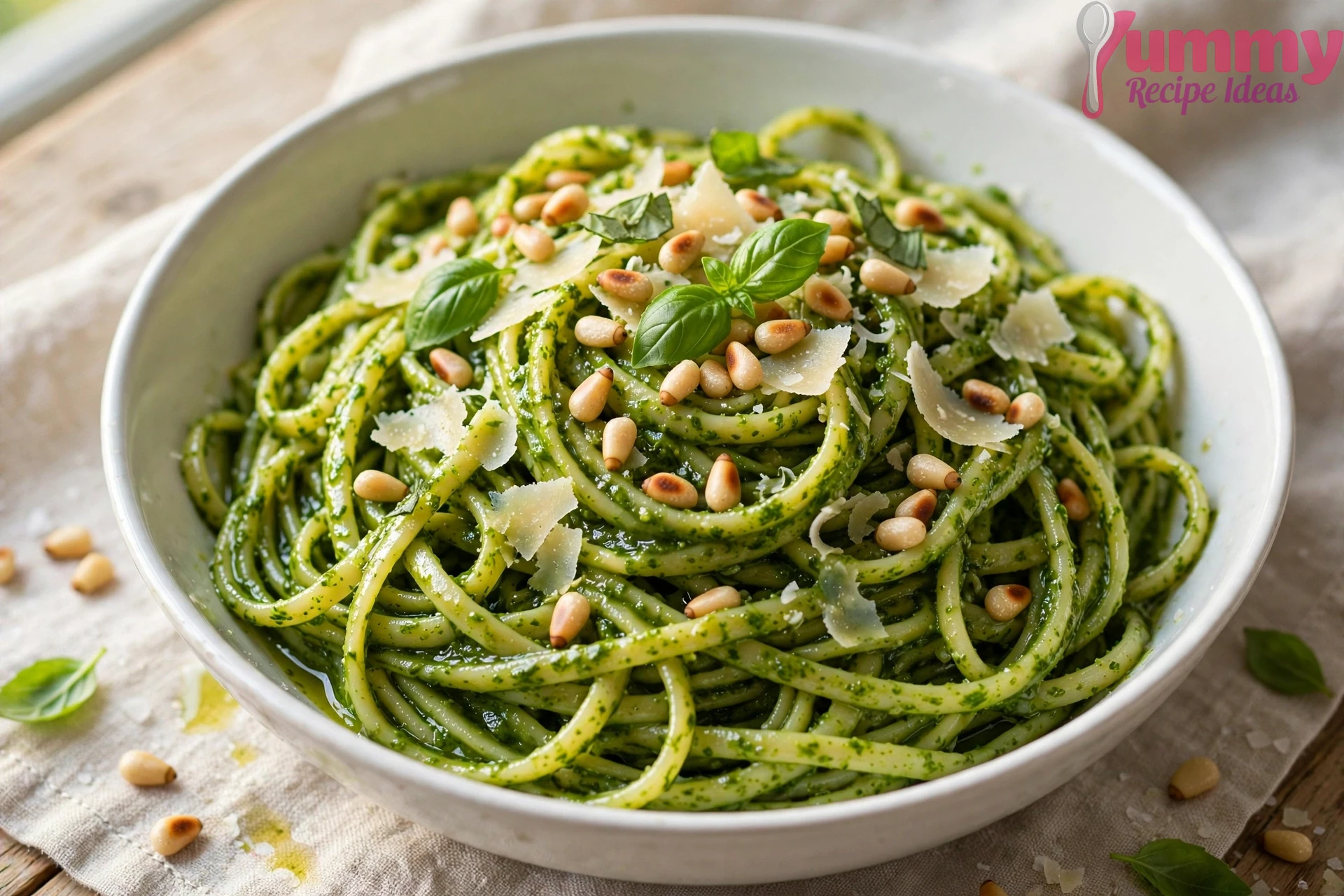 Gordon Ramsay Basil Pesto being blended in a food processor
